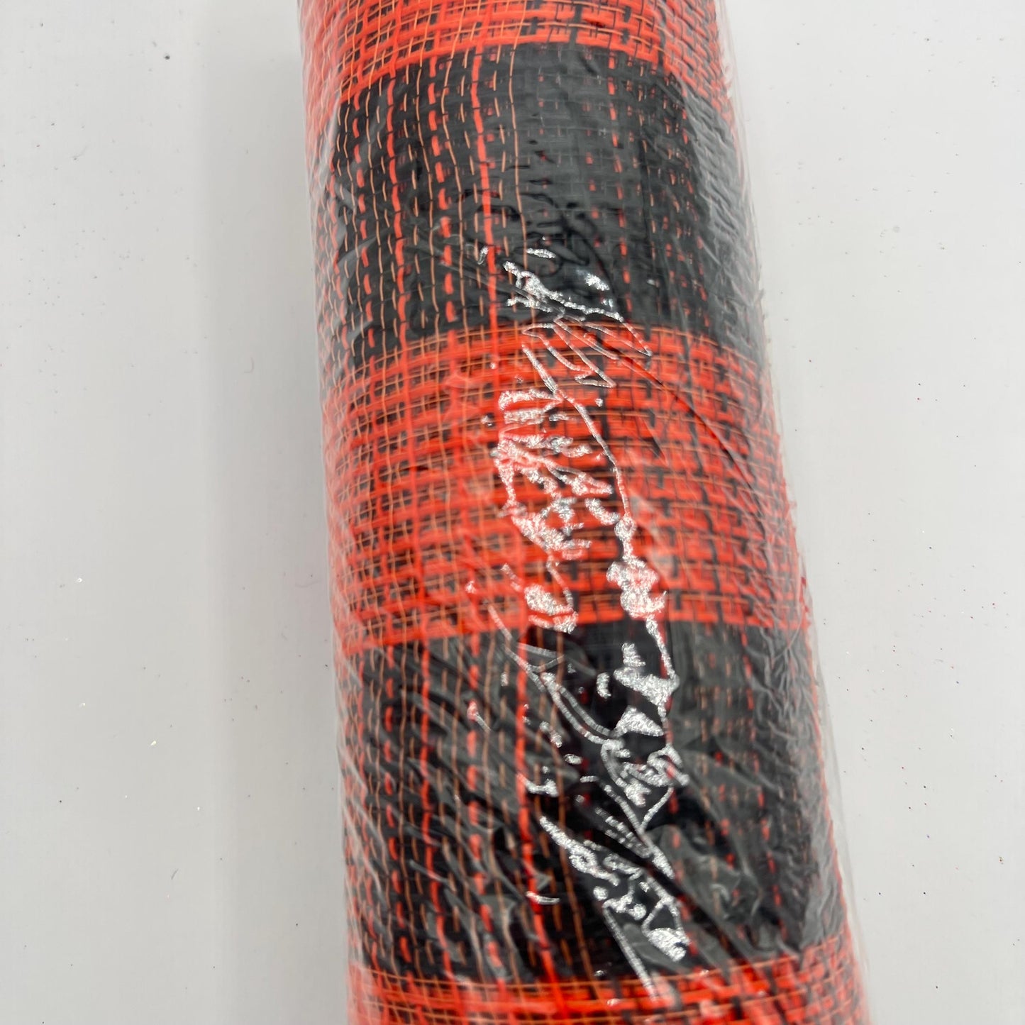 Orange & Black Check Fabric Mesh: Halloween Wreath Supply (10" x 10 Yards)