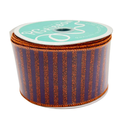 Halloween Wired Ribbon: Purple with Orange Glitter Stripe (2.5" x 10yd)