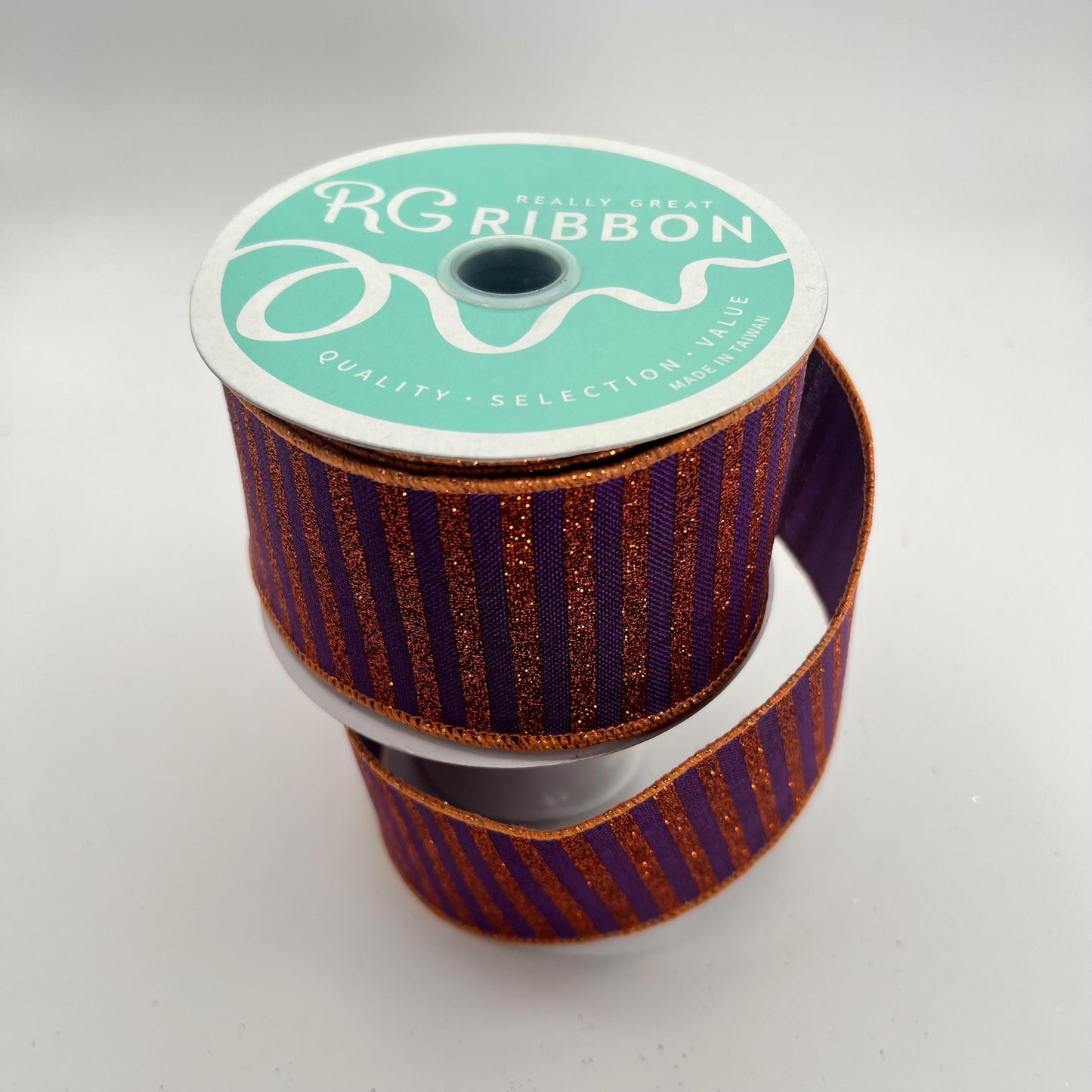 Halloween Wired Ribbon: Purple with Orange Glitter Stripe (2.5" x 10yd)