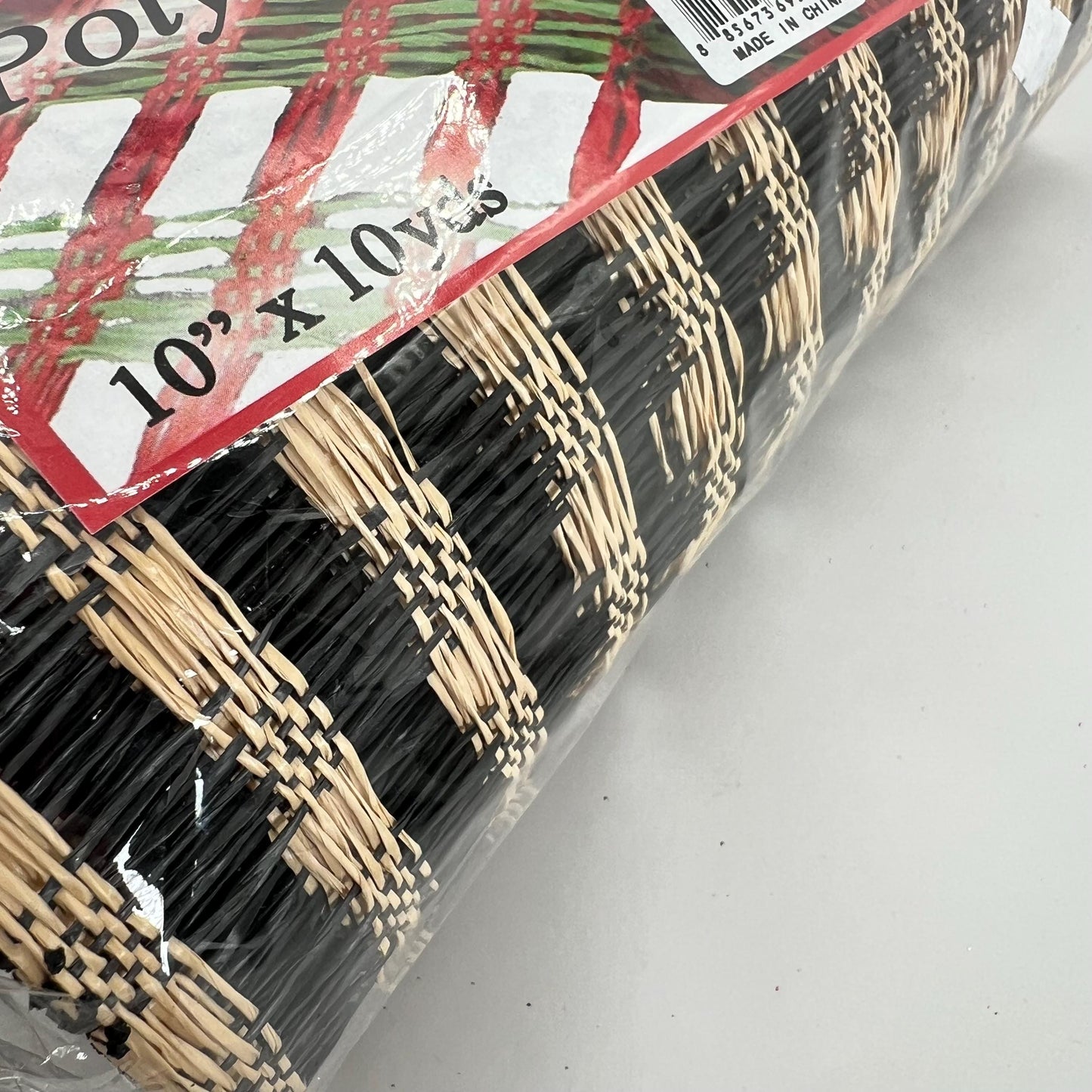 Beige and Black Poly Burlap Check Mesh, Large Weave Black and Brown Mesh Ribbon for Wreaths, Wreathmaking Supply, Windowpane Mesh, RP8121F8
