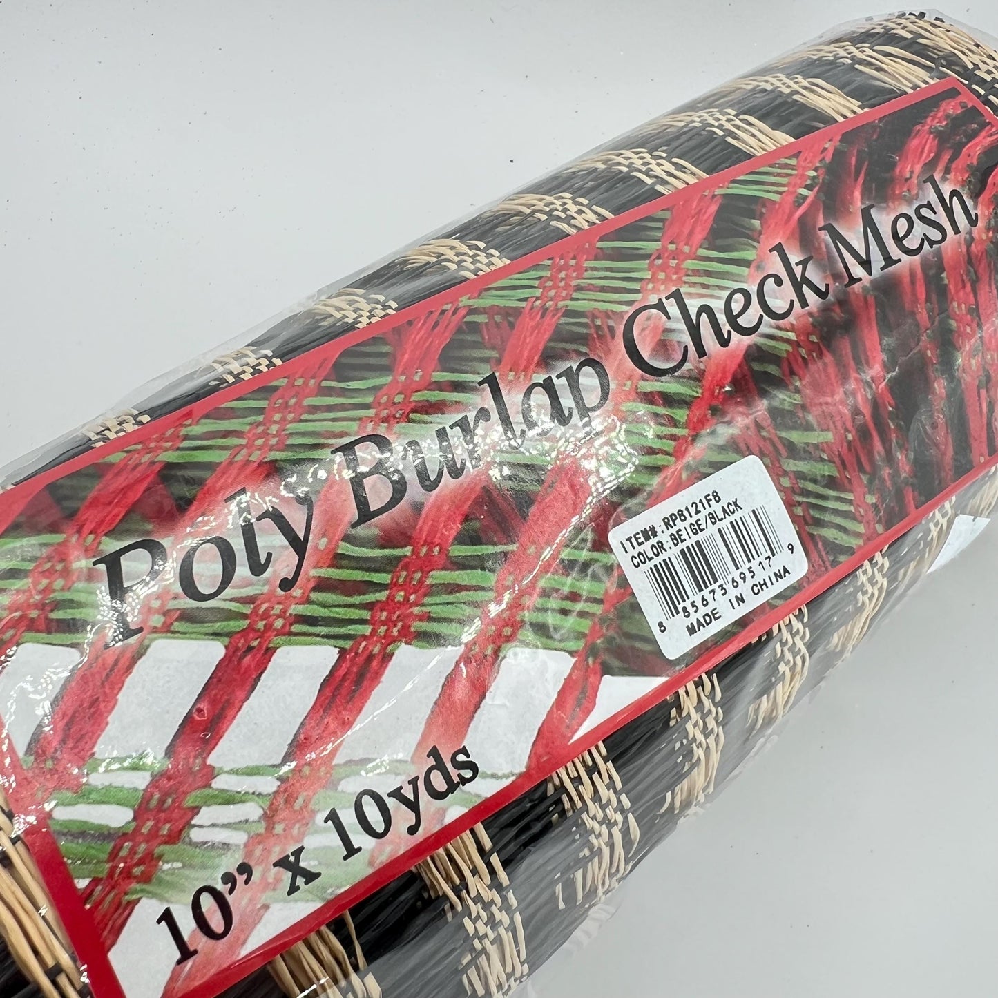 Beige and Black Poly Burlap Check Mesh, Large Weave Black and Brown Mesh Ribbon for Wreaths, Wreathmaking Supply, Windowpane Mesh, RP8121F8