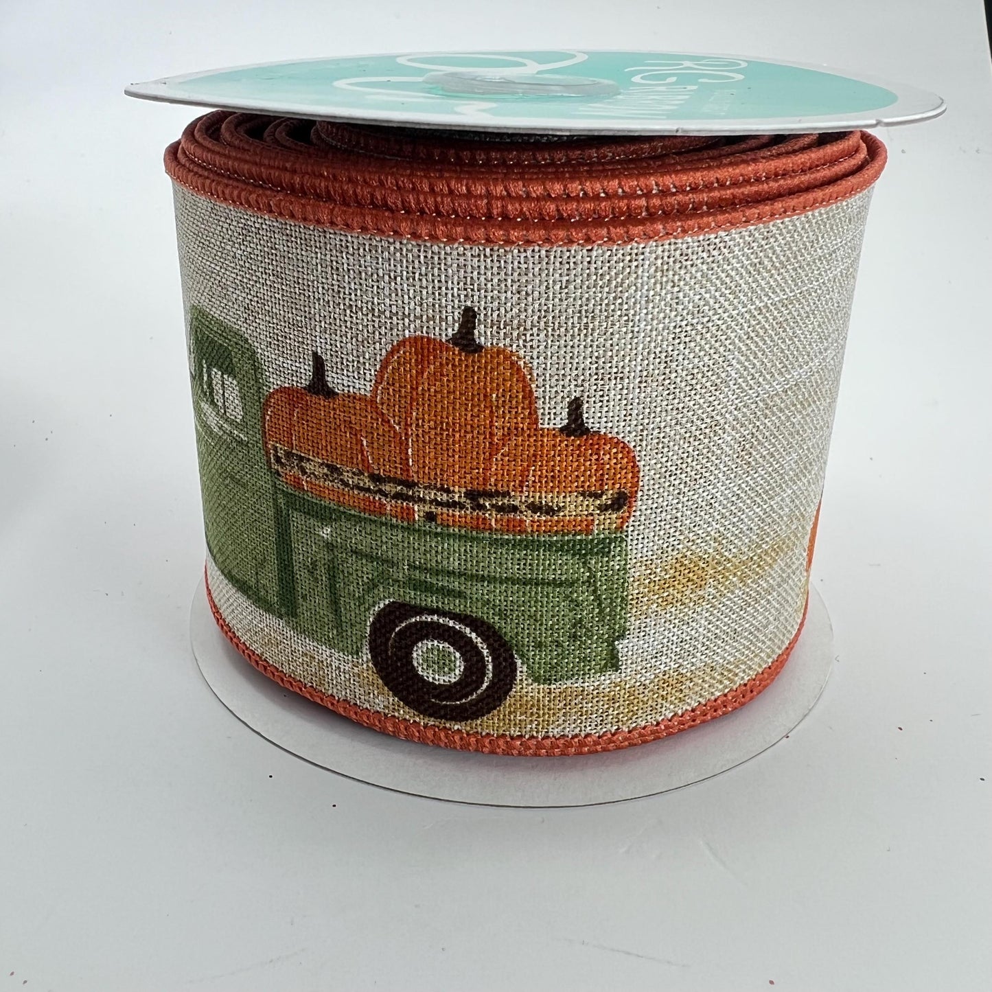 Fall Truck & Pumpkin Wired Ribbon: 2.5" x 10yd Thanksgiving Wreath Supply