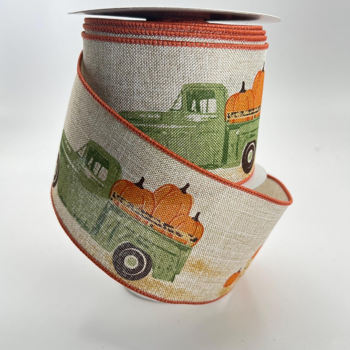Fall Truck & Pumpkin Wired Ribbon: 2.5" x 10yd Thanksgiving Wreath Supply