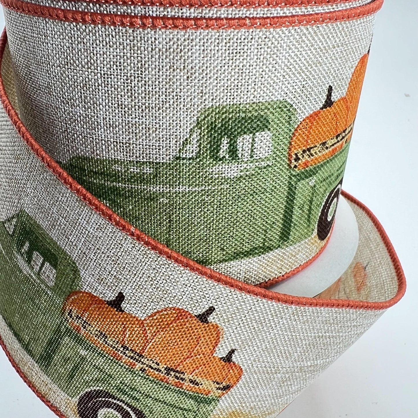 Fall Truck & Pumpkin Wired Ribbon: 2.5" x 10yd Thanksgiving Wreath Supply