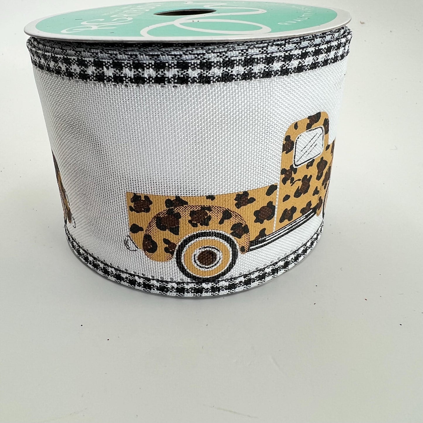 Leopard Print Pickup Truck Ribbon: Gingham Edge Wired Ribbon, 2.5" x 10yd