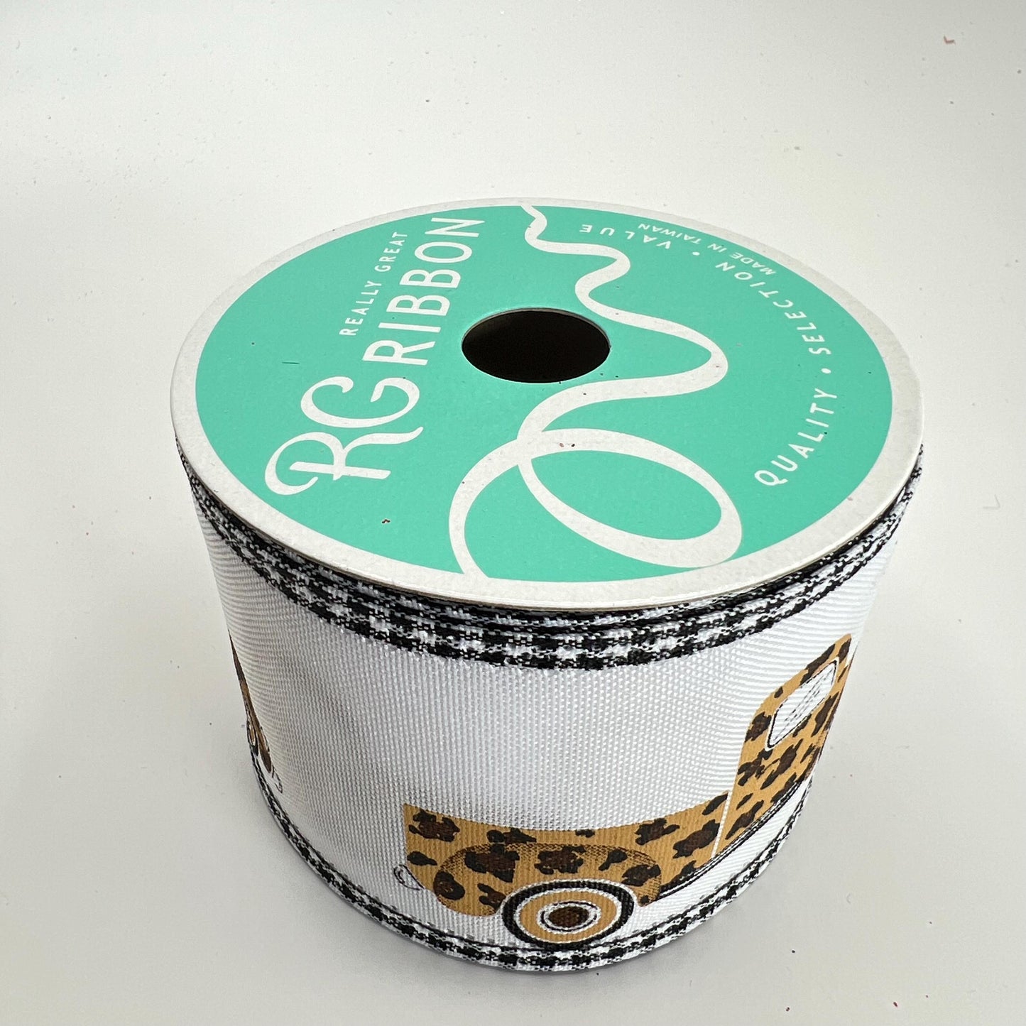 Leopard Print Pickup Truck Ribbon: Gingham Edge Wired Ribbon, 2.5" x 10yd