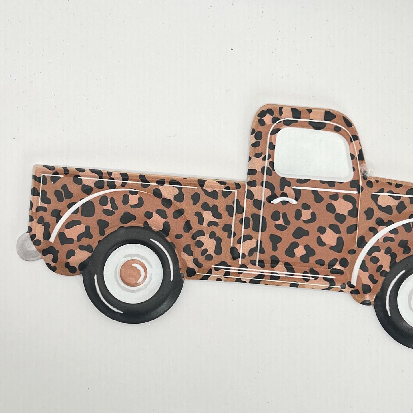 Leopard Pickup Truck Sign: Embossed Metal Door Hanger