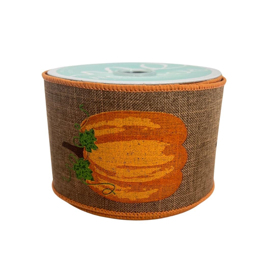 Pumpkin Wreath Ribbon: 2.5" Brown Wired Fall Ribbon