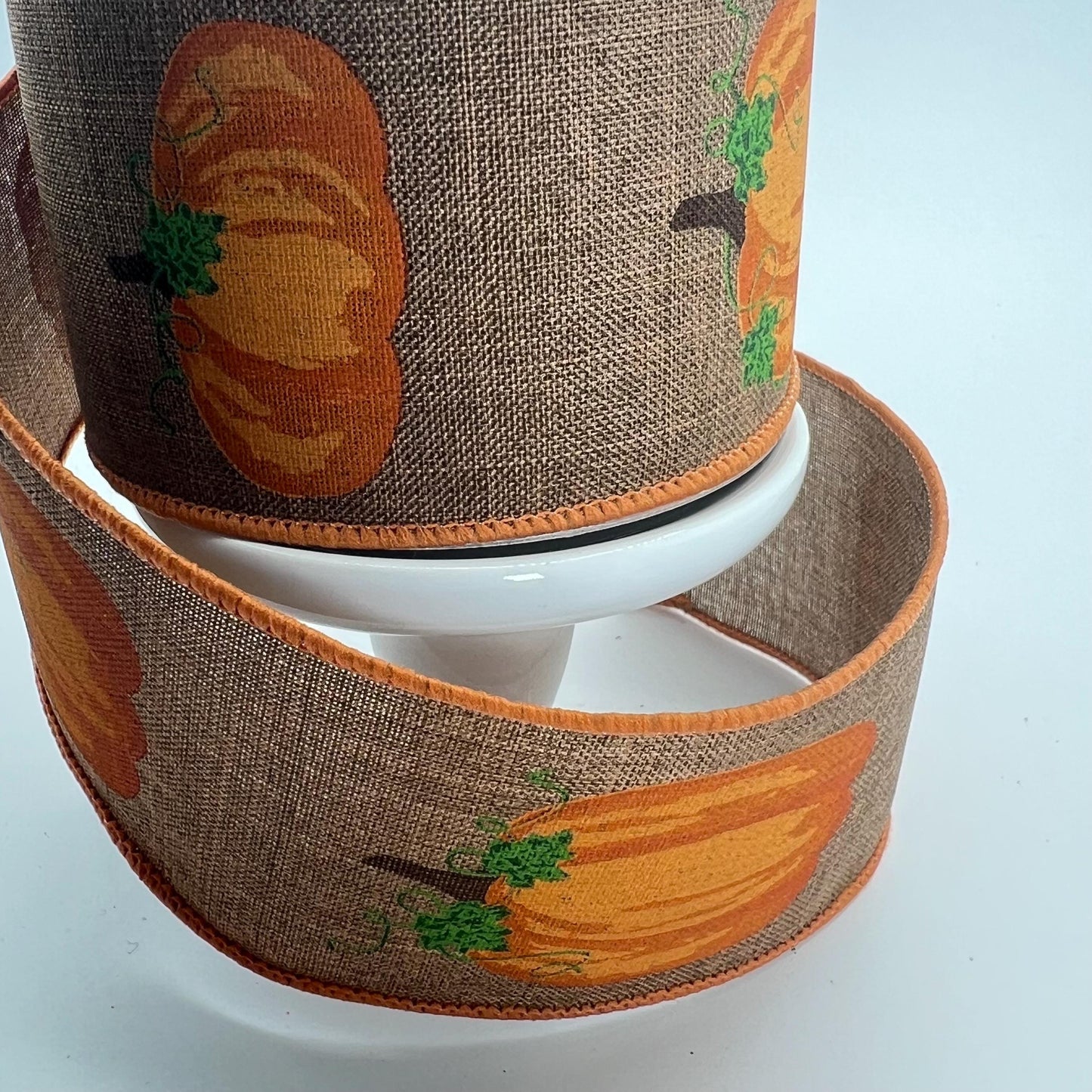 Pumpkin Wreath Ribbon: 2.5" Brown Wired Fall Ribbon