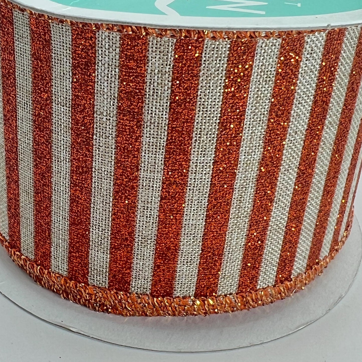 Orange Glitter Stripe Ribbon: Beige Wired Halloween Wreath Supply