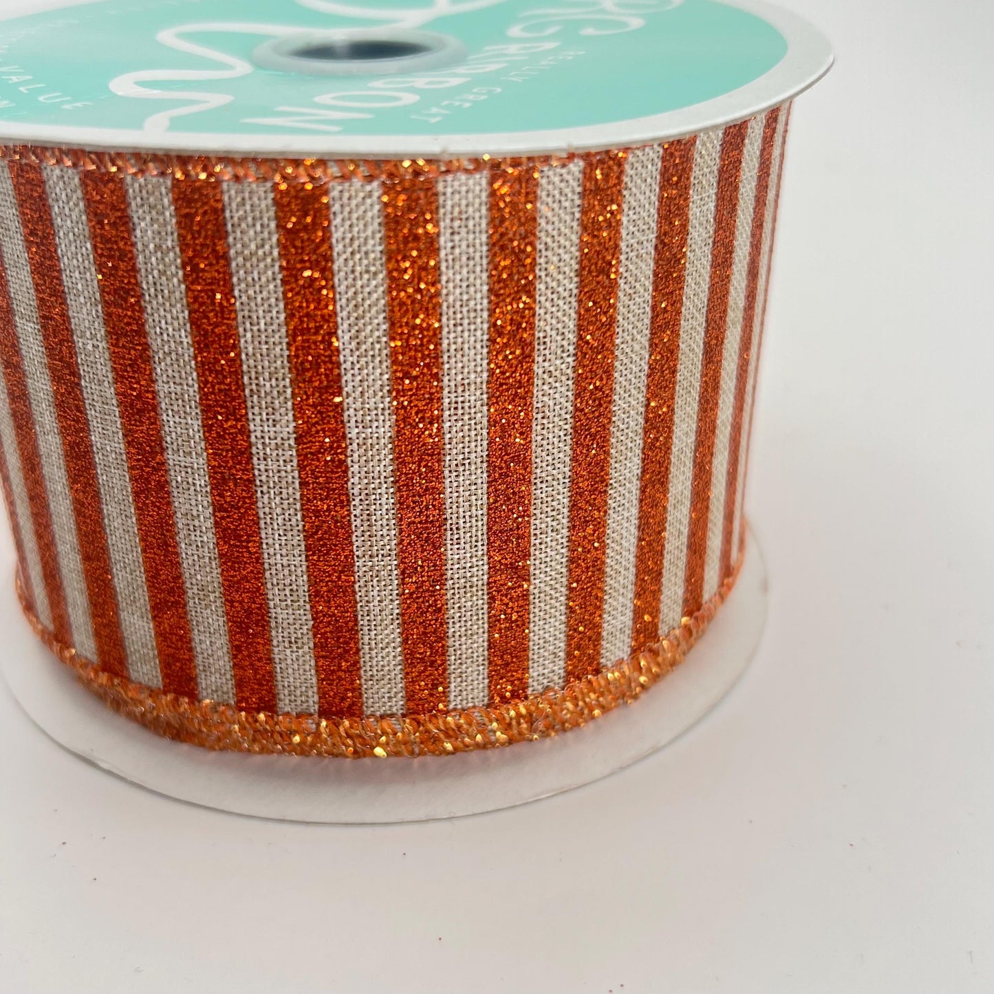 Orange Glitter Stripe Ribbon: Beige Wired Halloween Wreath Supply