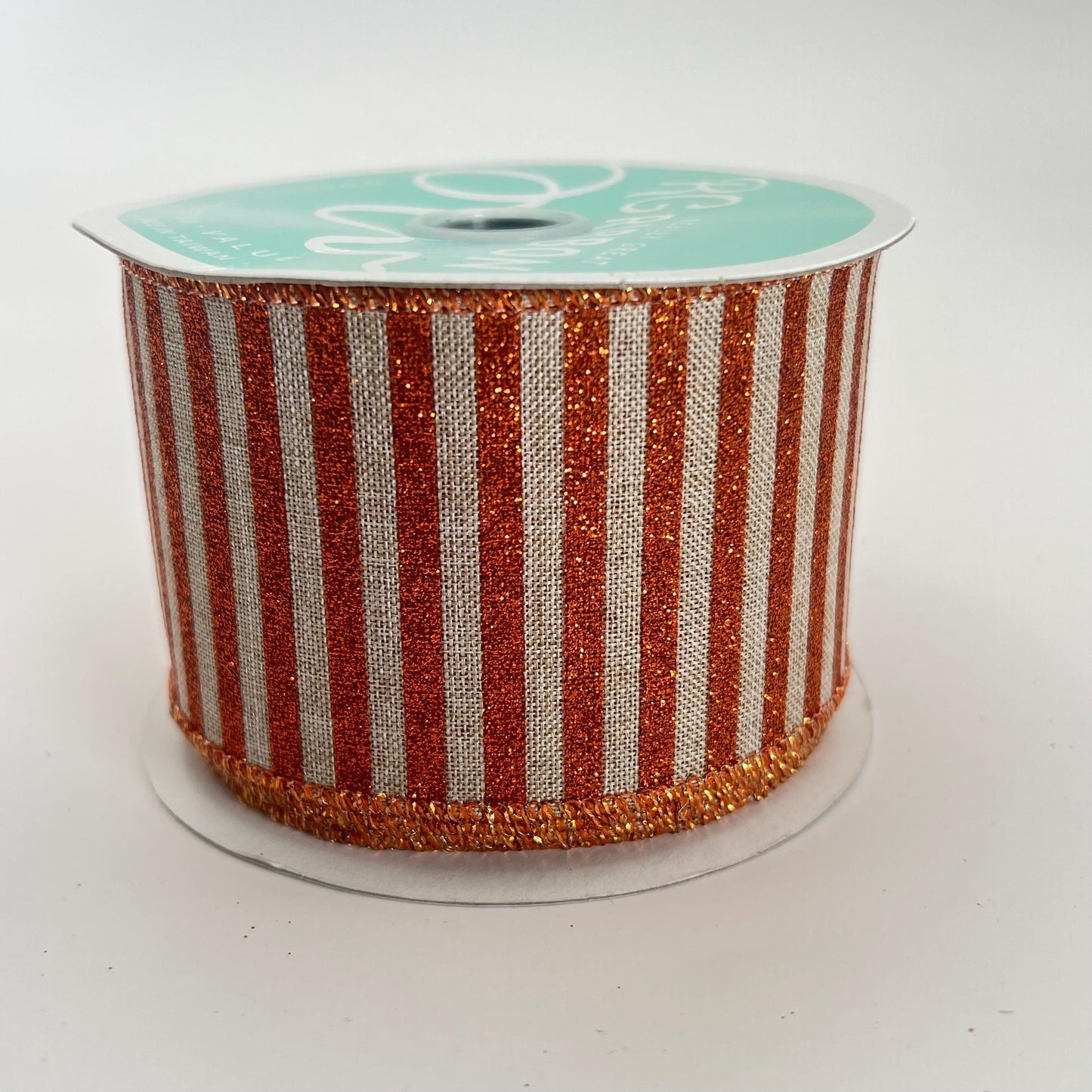 Orange Glitter Stripe Ribbon: Beige Wired Halloween Wreath Supply