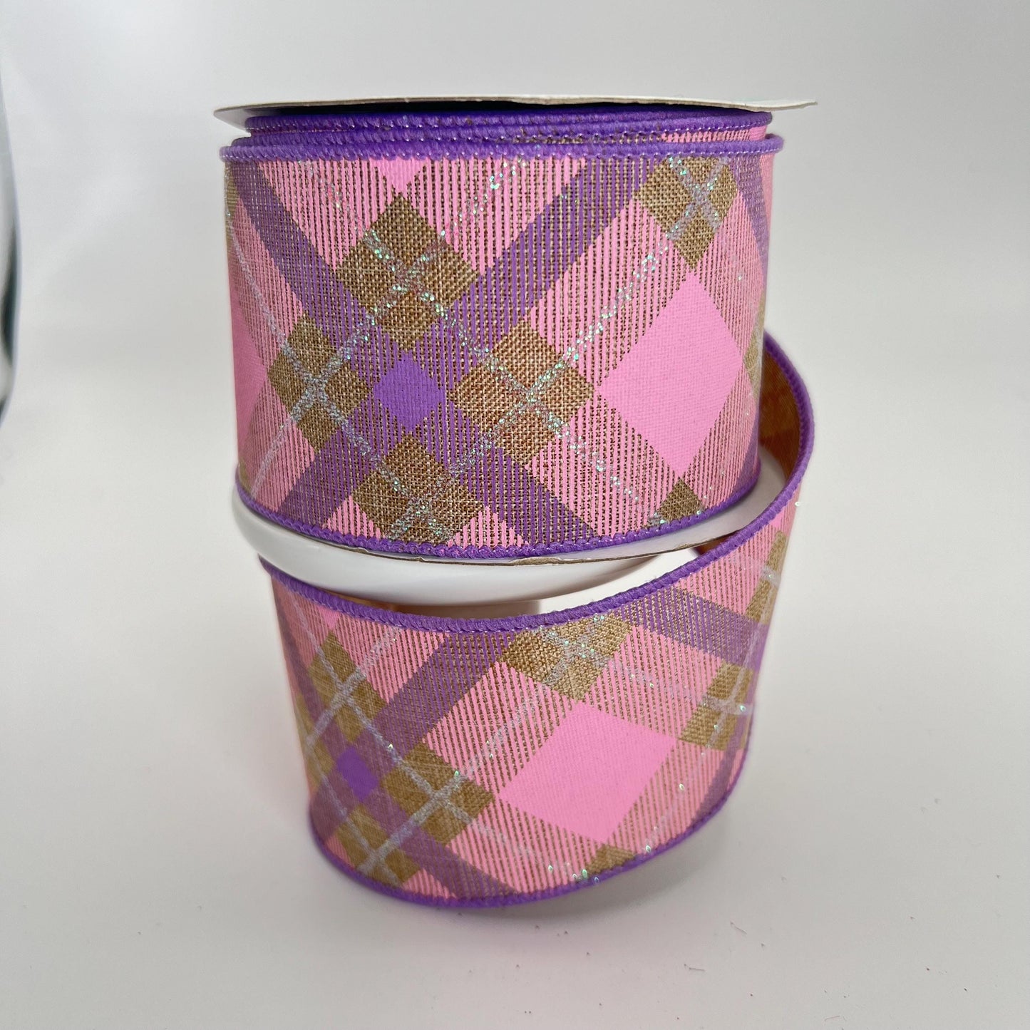 Pink & Lavender Plaid Wired Ribbon: 2.5" x 10yd Easter Wreath Supply
