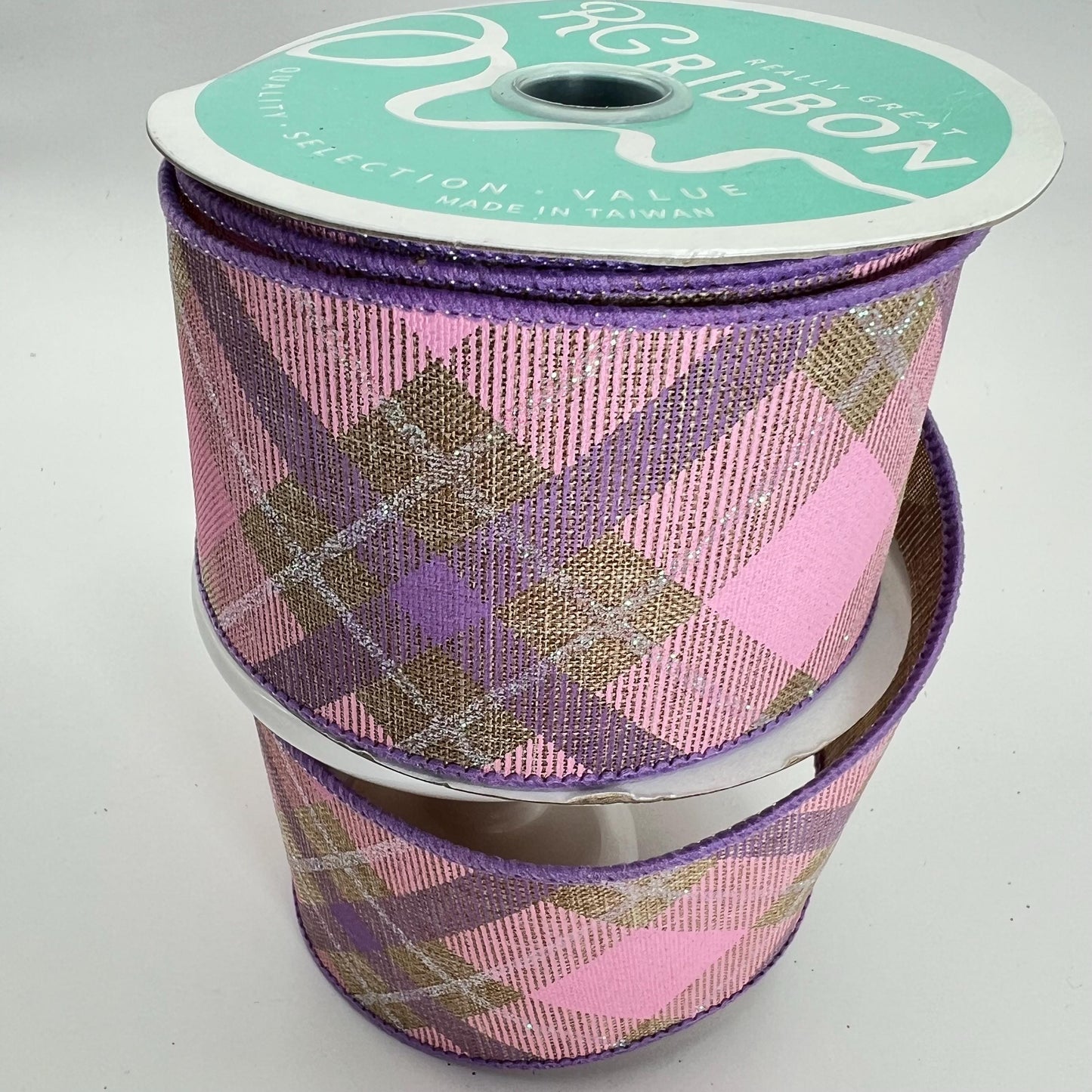Pink & Lavender Plaid Wired Ribbon: 2.5" x 10yd Easter Wreath Supply