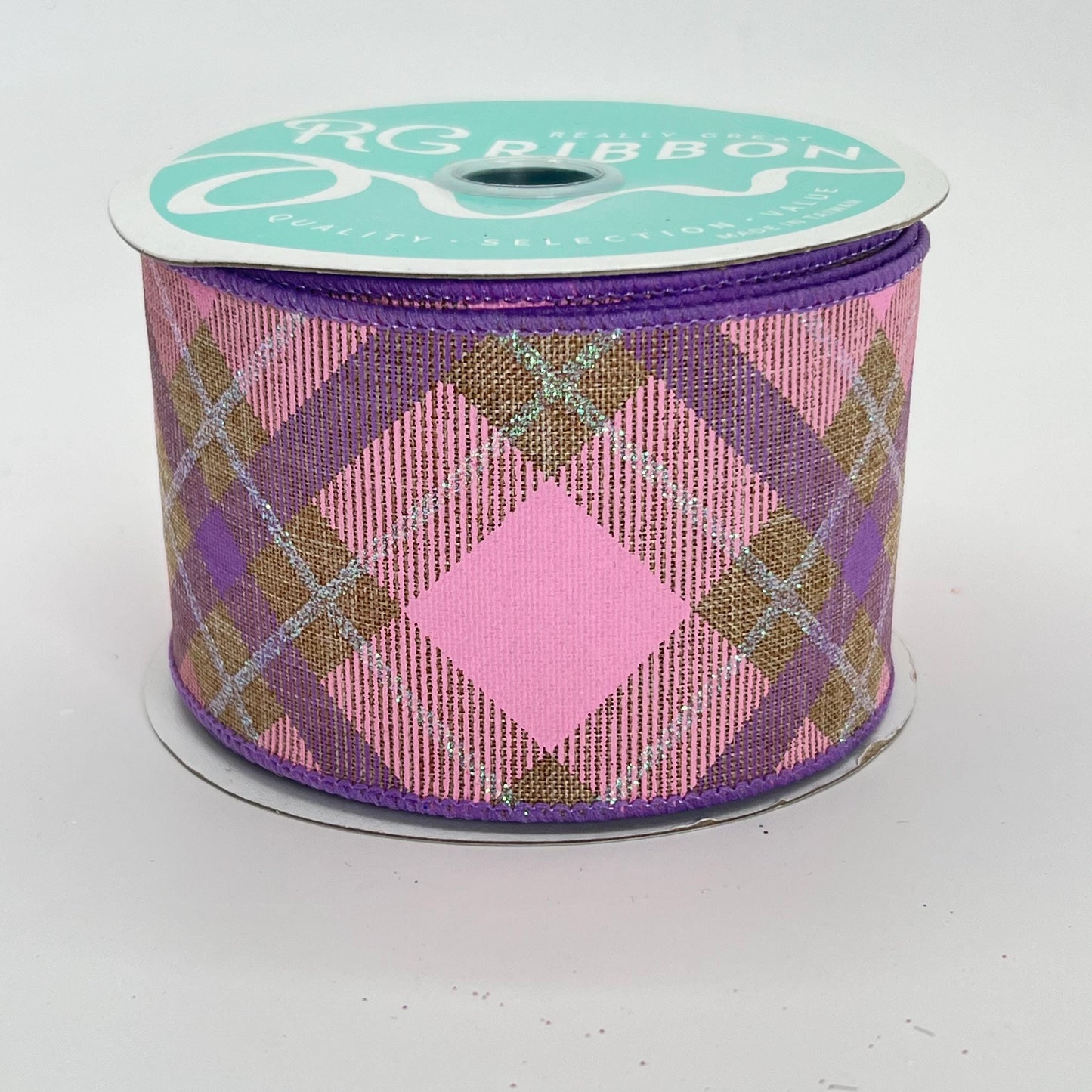Pink & Lavender Plaid Wired Ribbon: 2.5" x 10yd Easter Wreath Supply