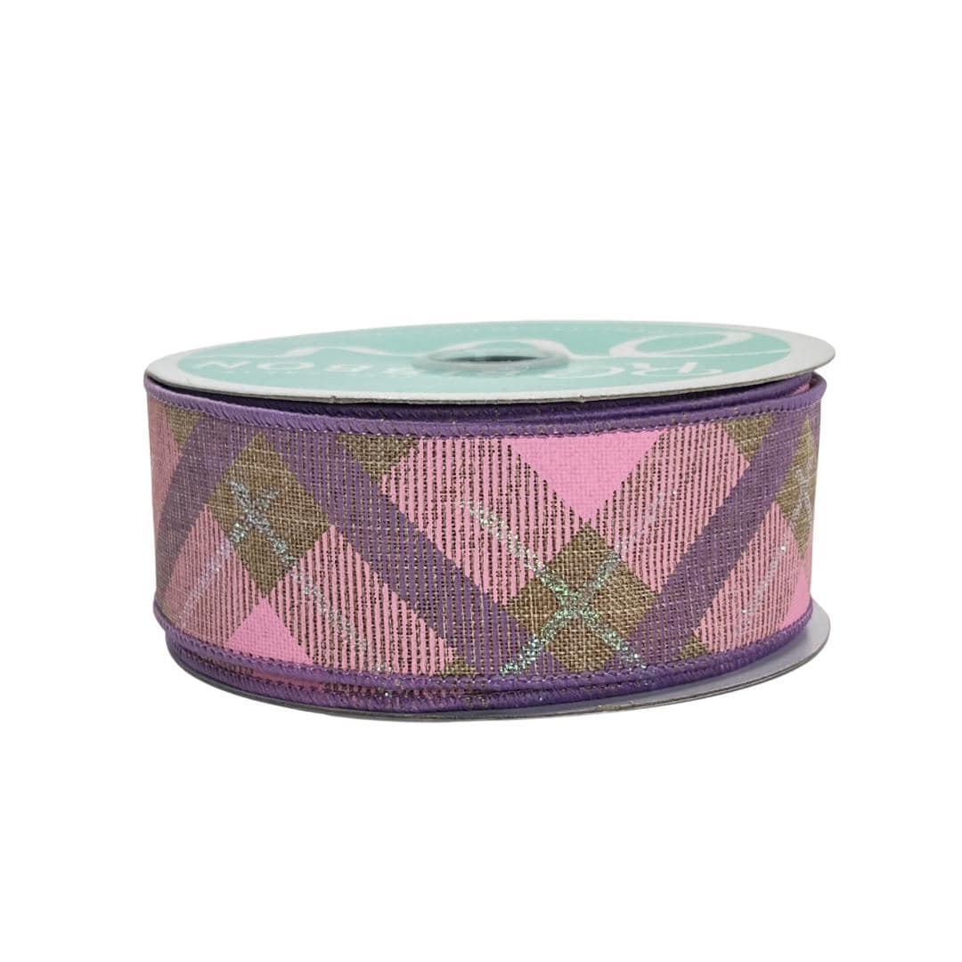 Pink & Lavender Plaid Wired Ribbon: 1.5" x 10yd Spring Wreath Supply