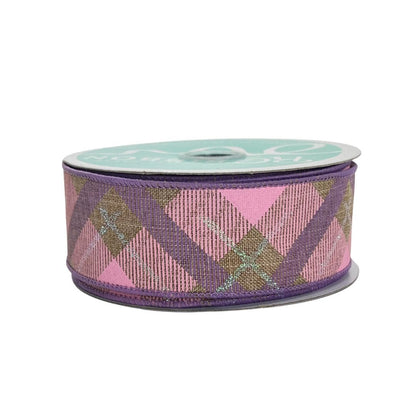 Pink & Lavender Plaid Wired Ribbon: 1.5" x 10yd Spring Wreath Supply