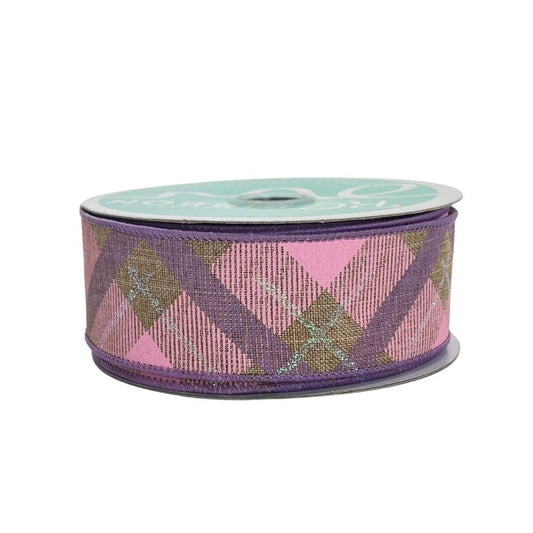 Pink & Lavender Plaid Wired Ribbon: 1.5" x 10yd Spring Wreath Supply