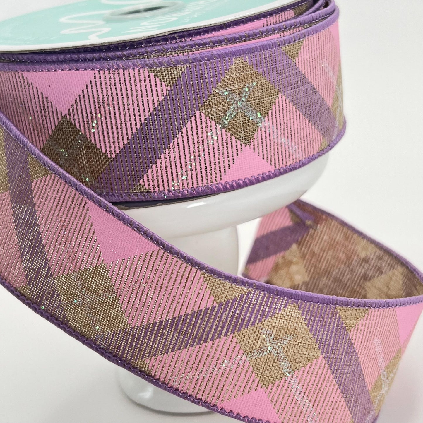 Pink & Lavender Plaid Wired Ribbon: 1.5" x 10yd Spring Wreath Supply