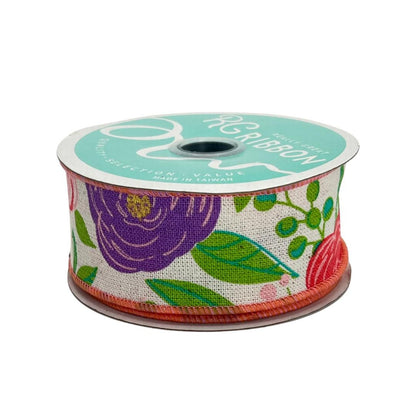 Floral Spring Ribbon: Purple & Pink Blooms, 1.5" x 10yd