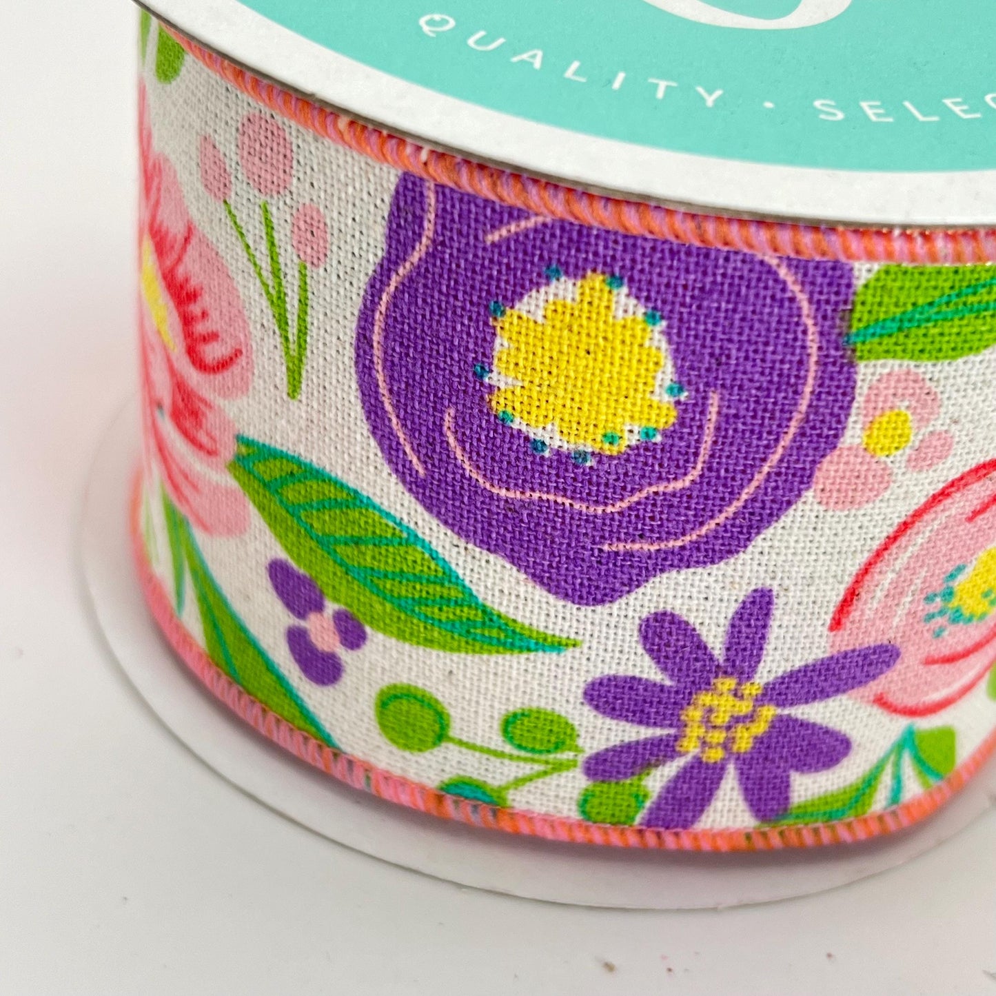 Floral Spring Ribbon: Purple, Pink & Coral Blooms - 2.5” x 10yd