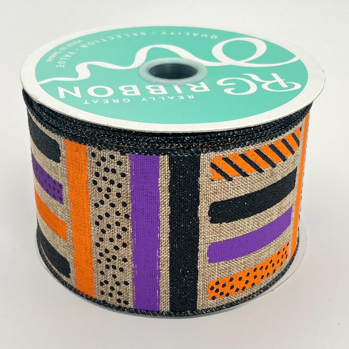 Halloween Wired Ribbon: Beige, Purple, Orange Glitter Brush Strokes (2.5" x 10yd)