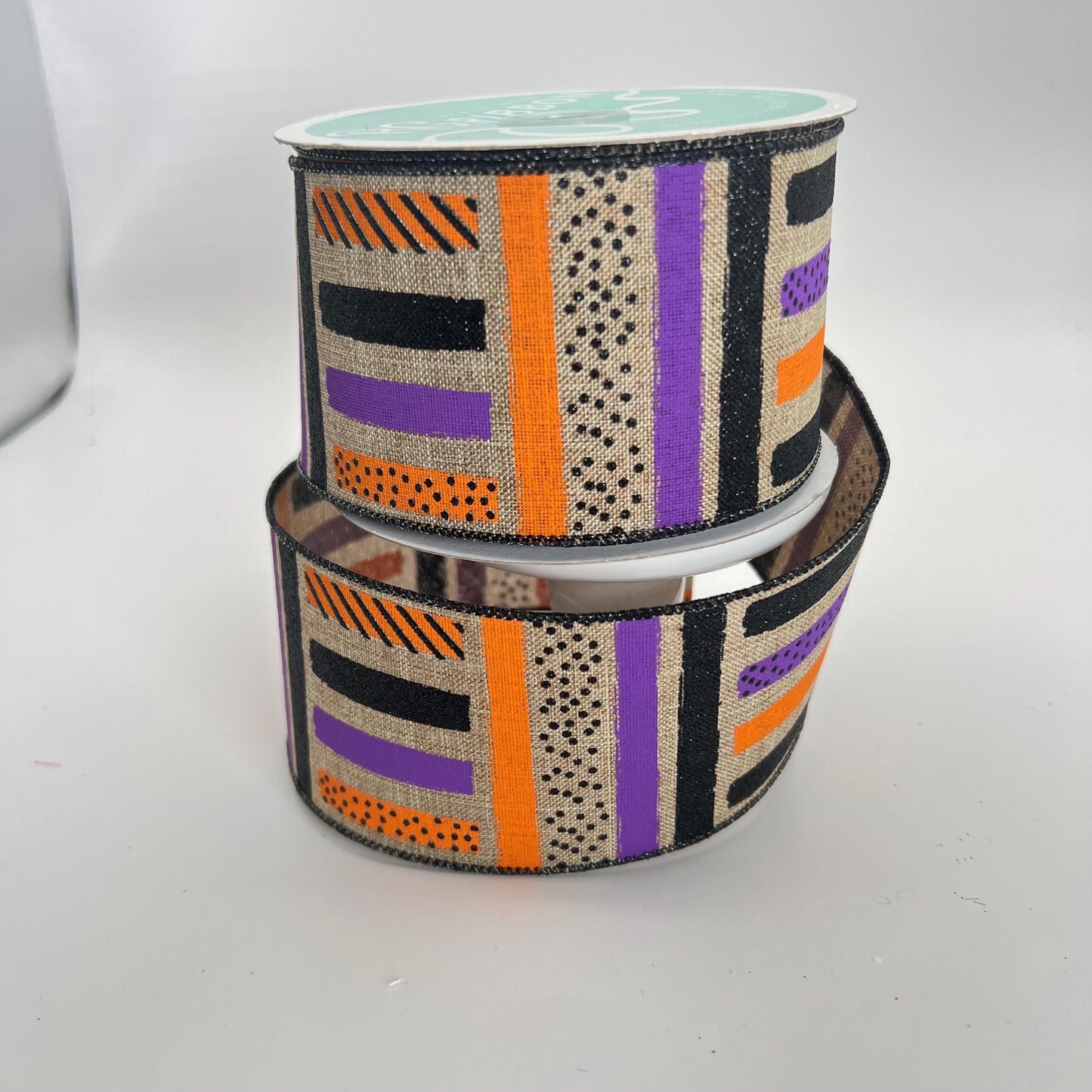 Halloween Wired Ribbon: Beige, Purple, Orange Glitter Brush Strokes (2.5" x 10yd)