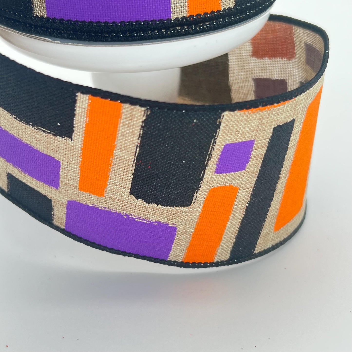 Halloween Wired Ribbon: Beige, Purple, Orange Brush Strokes - 2.5" x 10yd