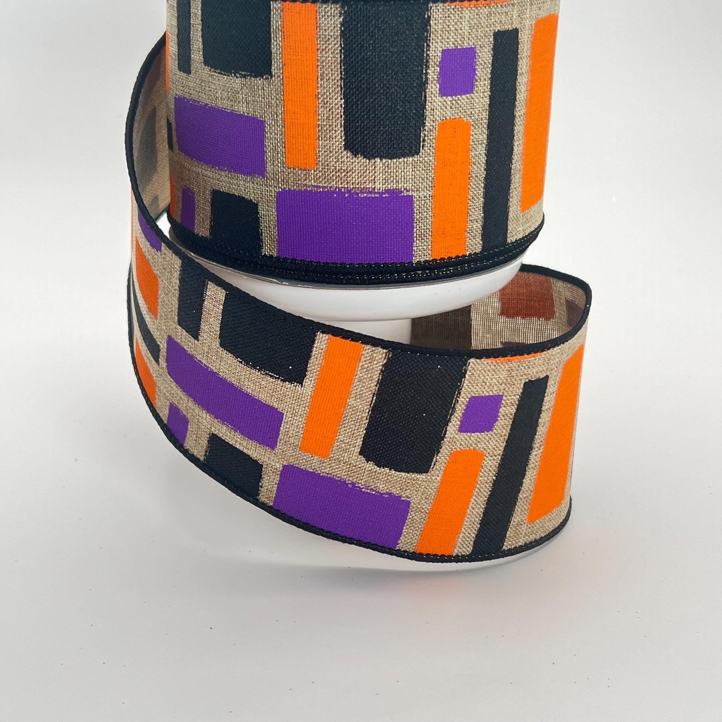 Halloween Wired Ribbon: Beige, Purple, Orange Brush Strokes - 2.5" x 10yd