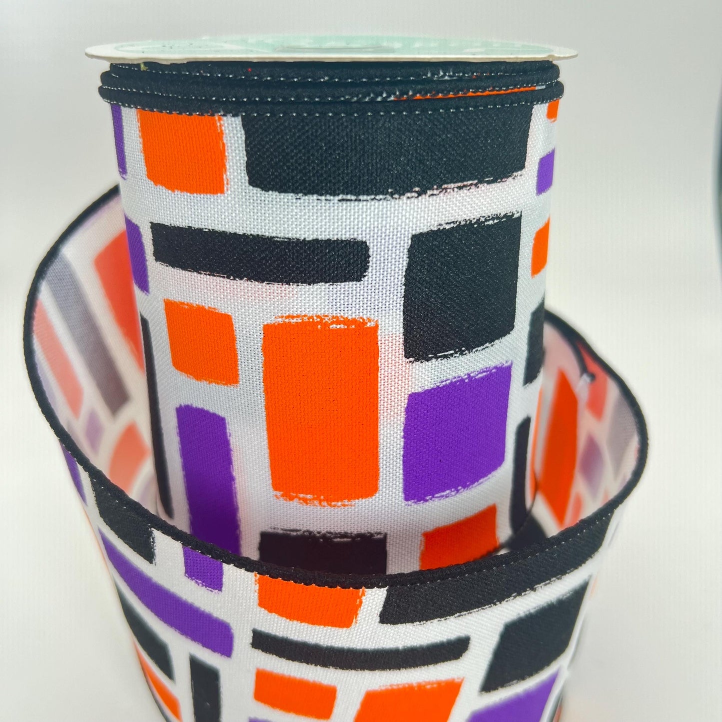 Halloween Wired Ribbon: Purple, Orange & Black Brush Strokes - 4" x 10yd