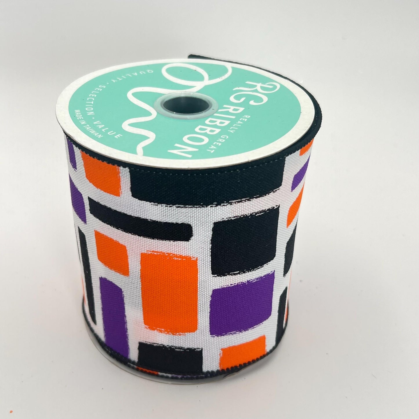 Halloween Wired Ribbon: Purple, Orange & Black Brush Strokes - 4" x 10yd