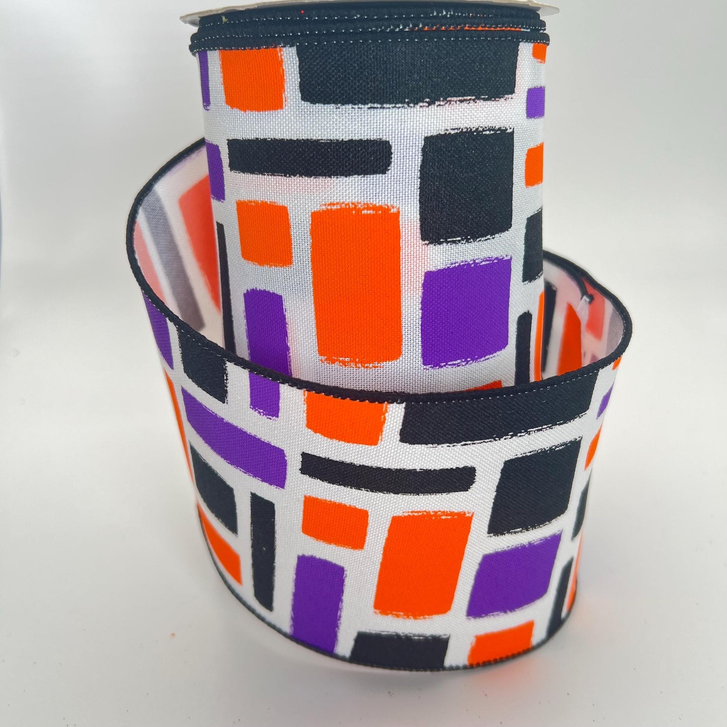 Halloween Wired Ribbon: Purple, Orange & Black Brush Strokes - 4" x 10yd
