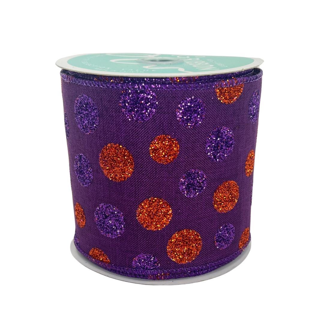 Purple Glitter Dot Ribbon: 4" Wired Halloween Wreath Supply