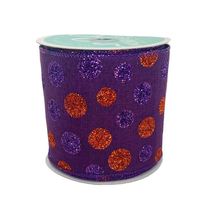 Purple Glitter Dot Ribbon: 4" Wired Halloween Wreath Supply