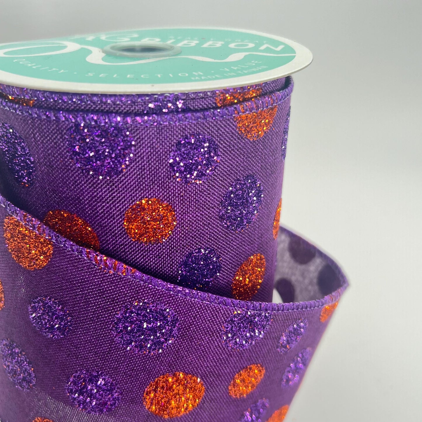 Purple Glitter Dot Ribbon: 4" Wired Halloween Wreath Supply