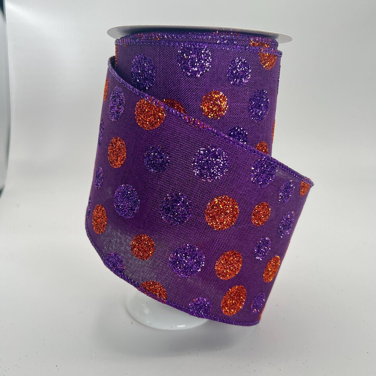 Purple Glitter Dot Ribbon: 4" Wired Halloween Wreath Supply