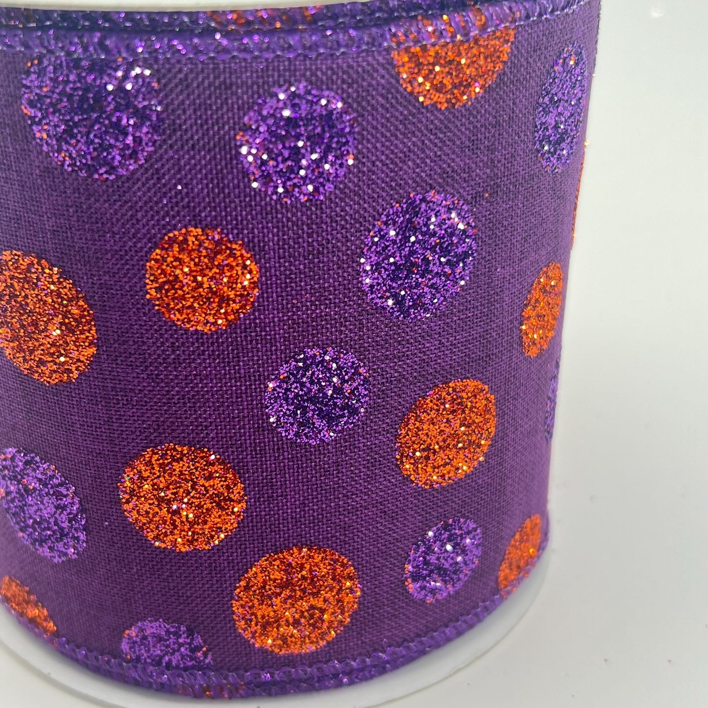 Purple Glitter Dot Ribbon: 4" Wired Halloween Wreath Supply