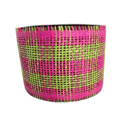 Paper Mesh, 4 Inch Fuscia and Green Check Paper Mesh Ribbon, Wide Mesh Ribbon, Summer Party Decor, Hot Pink and Lime Green Mesh Ribbon Decor
