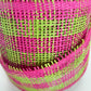 Paper Mesh, 4 Inch Fuscia and Green Check Paper Mesh Ribbon, Wide Mesh Ribbon, Summer Party Decor, Hot Pink and Lime Green Mesh Ribbon Decor