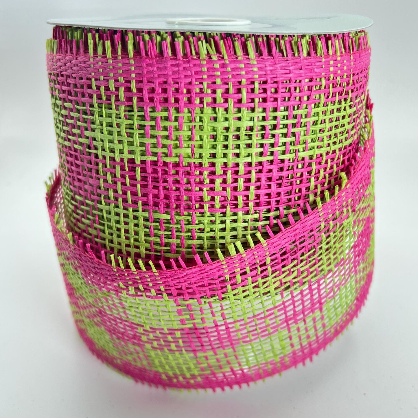 Paper Mesh, 4 Inch Fuscia and Green Check Paper Mesh Ribbon, Wide Mesh Ribbon, Summer Party Decor, Hot Pink and Lime Green Mesh Ribbon Decor