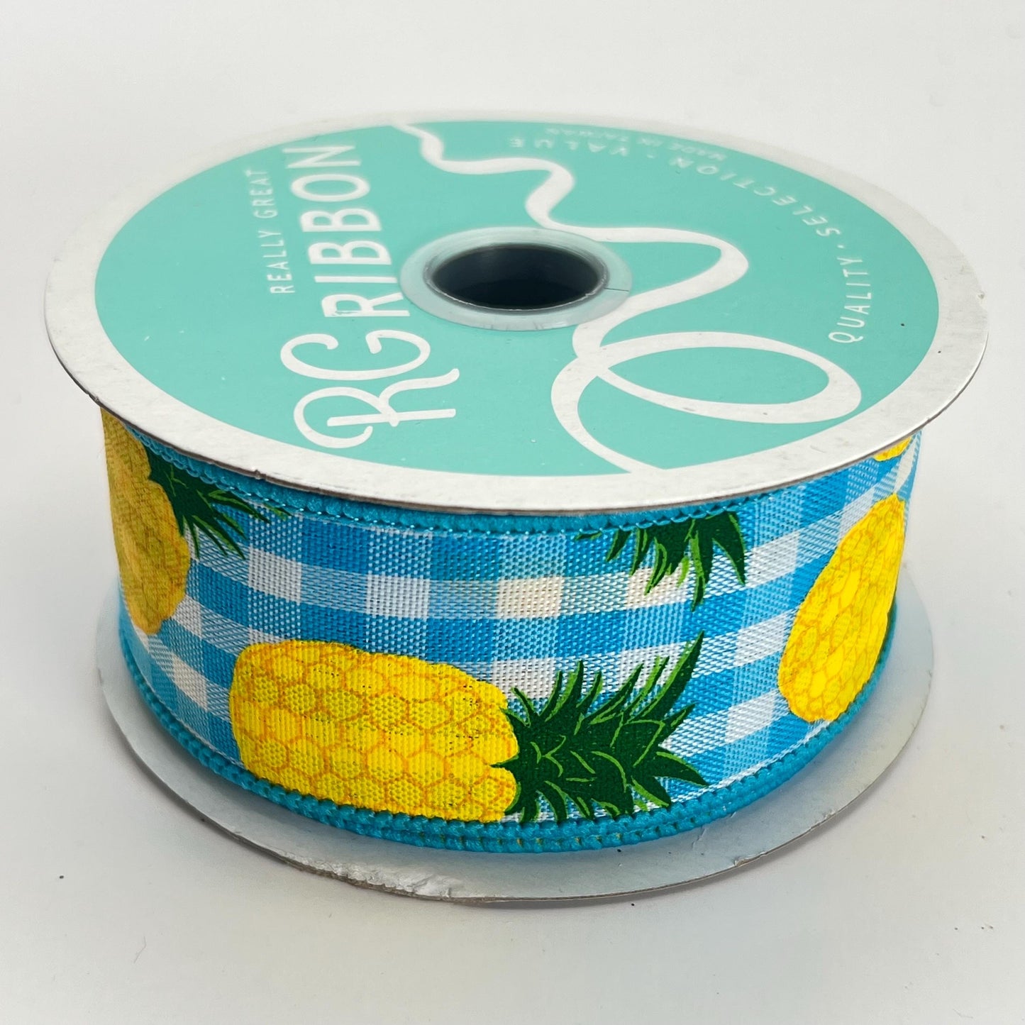 Pineapple Ribbon: 1.5" Blue Gingham Wired Ribbon, Summer Wreath Supplies