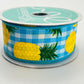 Pineapple Ribbon: 1.5" Blue Gingham Wired Ribbon, Summer Wreath Supplies