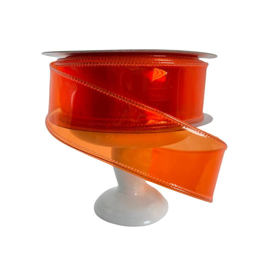 Orange Jelly Ribbon: 1.5" Wired Translucent PVC Vinyl, Halloween Easter Wreath Supply