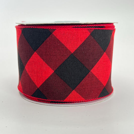 Red and Black Plaid Basketweave Ribbon: Wired Christmas Wreath Supply