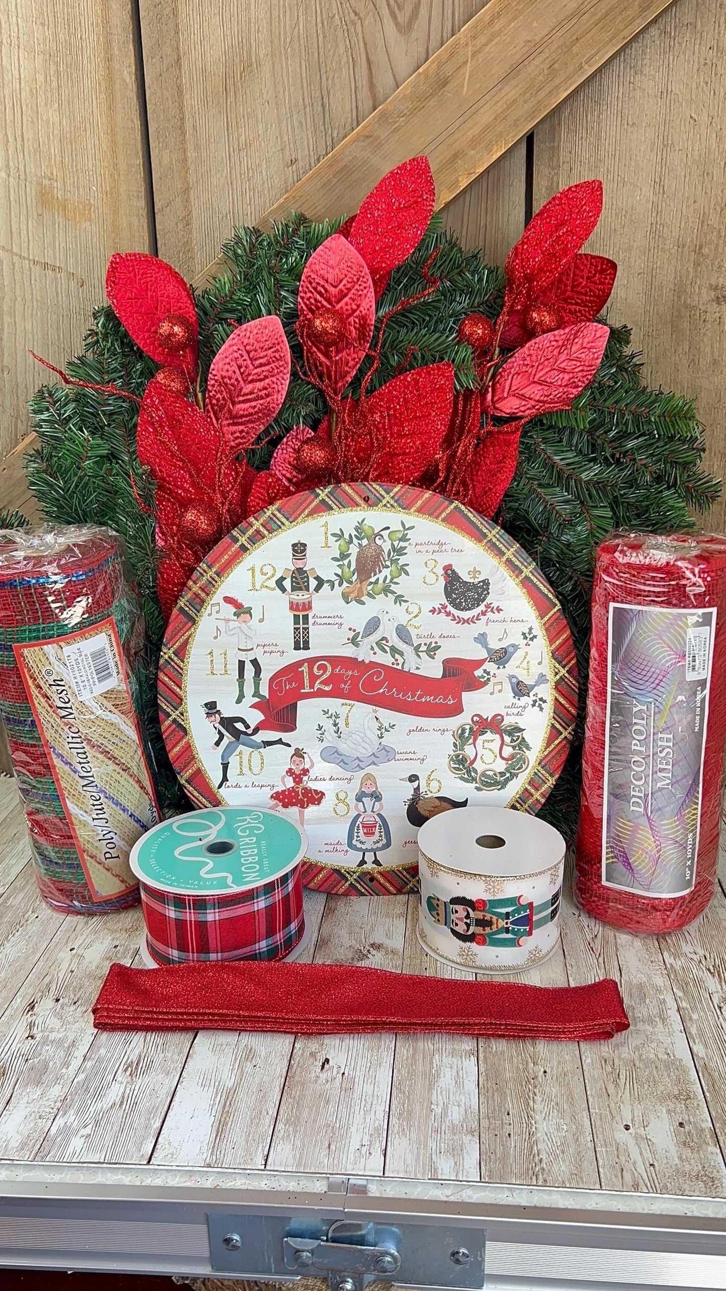 Large Christmas Wreath Kit, Nutcracker Evergreen Wreath Kit, Do It Yourself Christmas Door or Wall Decor, 12 Days of Christmas Decoration