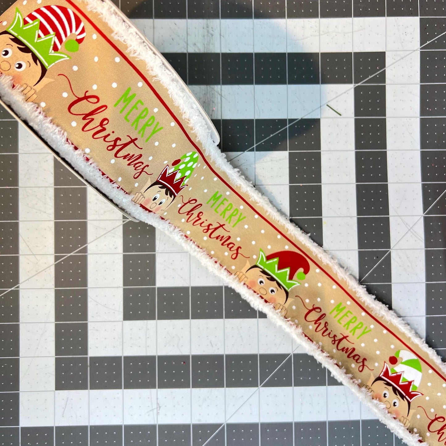 Elf Wreath Kit, Christmas Evergreen Wreath Kit, North Pole Santa’s Elf Wreath Kit, Christmas Red and Green Ribbon Mesh Sign Wreath Bundle