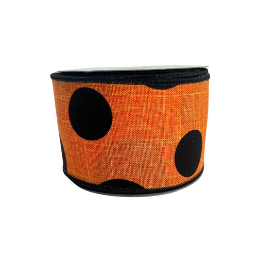 Halloween Wired Ribbon: Orange with Black Dots, 2.5" x 10yd