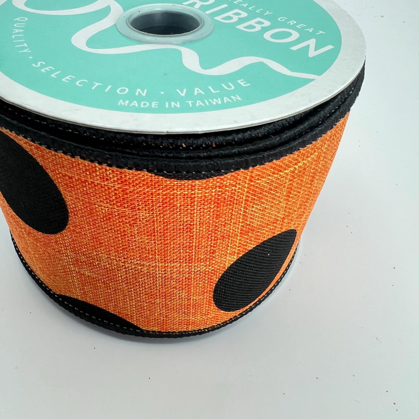 Halloween Wired Ribbon: Orange with Black Dots, 2.5" x 10yd
