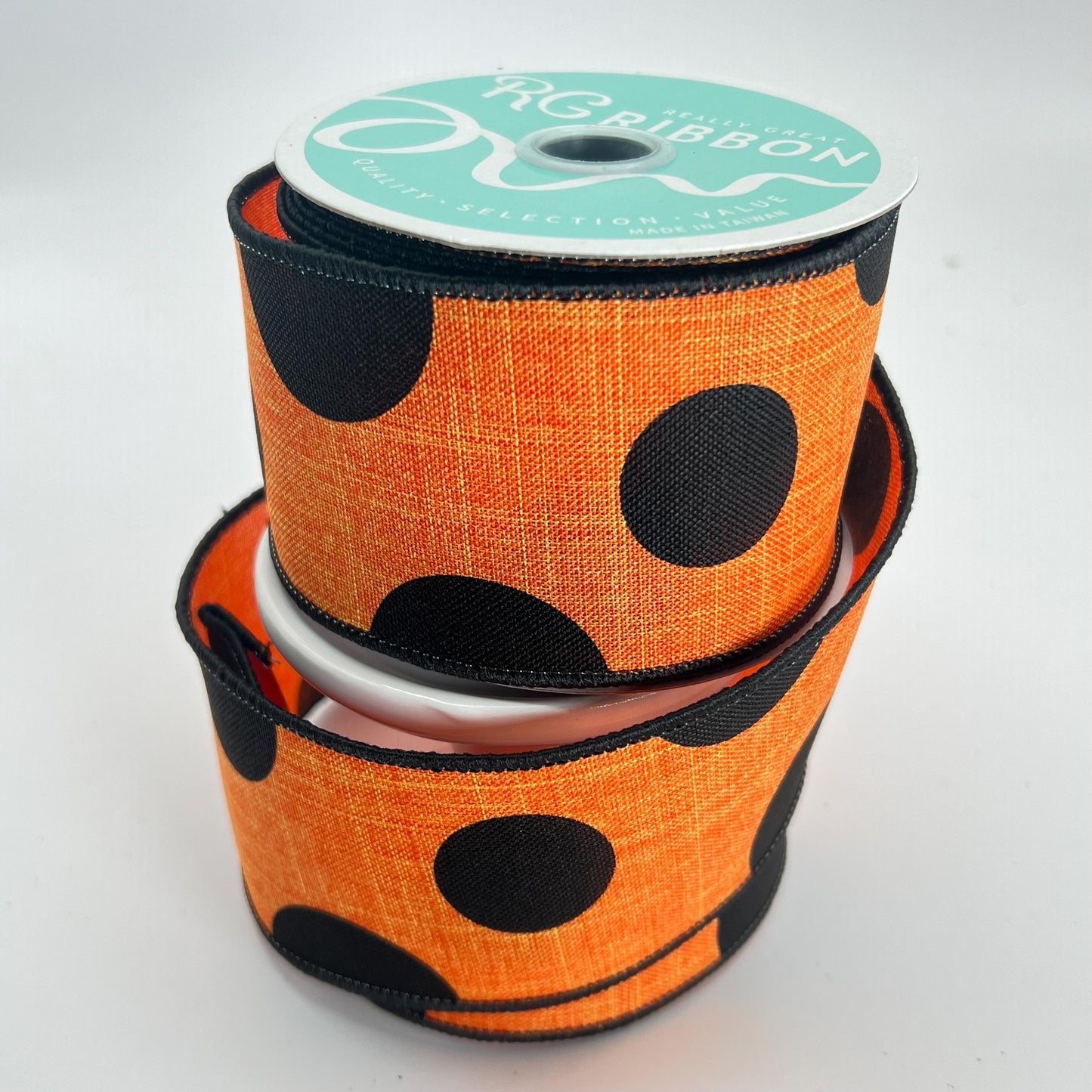 Halloween Wired Ribbon: Orange with Black Dots, 2.5" x 10yd