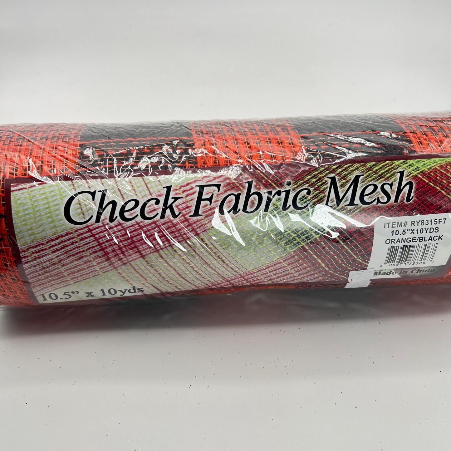 Orange & Black Check Fabric Mesh: Halloween Wreath Supply (10" x 10 Yards)